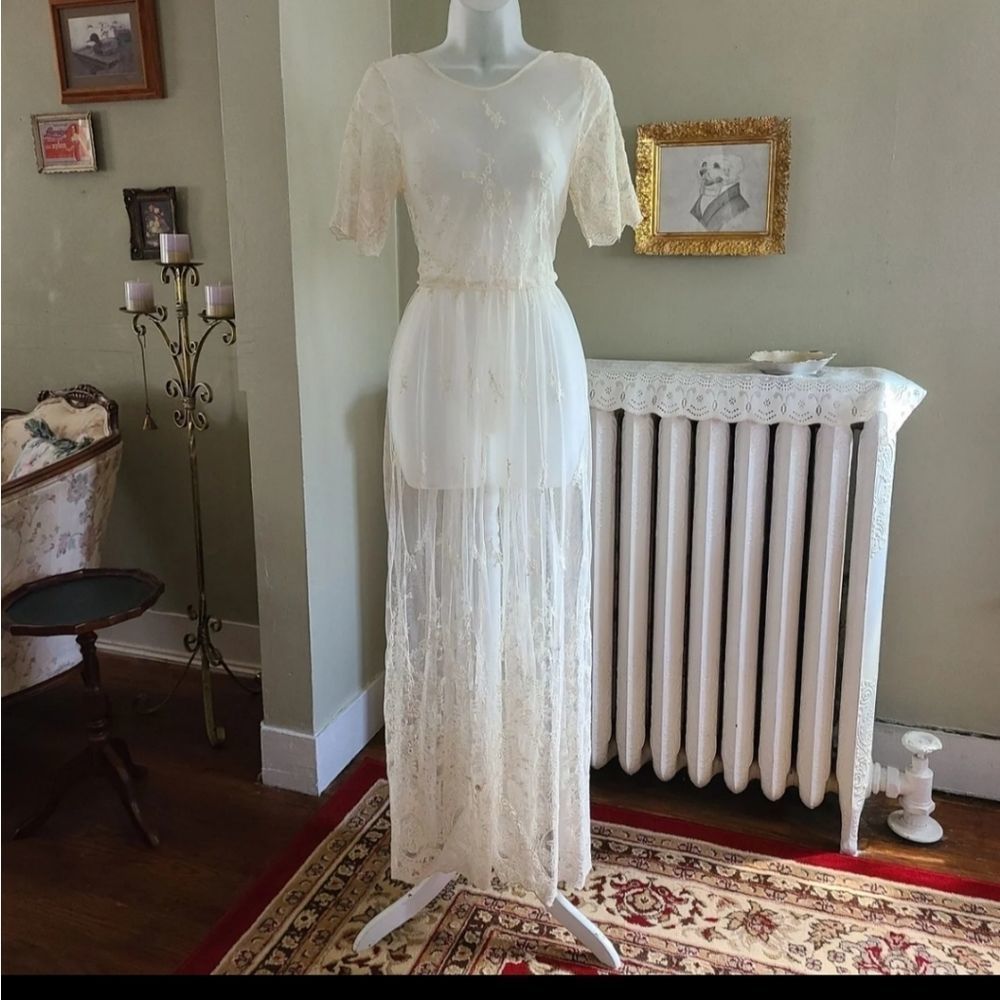 Vintage Ralph Lauren Lace and Embroidered Maxi Dress